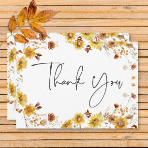 Rustic Delicate Fall Floral Wreath Wedding Thank You Card