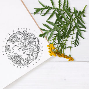 Rustic Delicate Floral Bird Custom Name Library Rubber Stamp