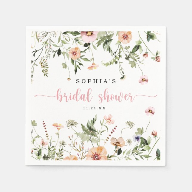 Rustic Delicate Pink Wildflower Bridal Shower Napkins (Front)