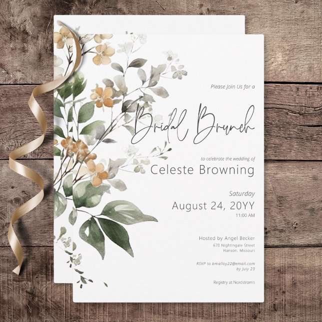 Rustic Delicate Tan Fall Wildflowers Bridal Brunch Invitation (Rustic Delicate Tan Fall Wildflowers Bridal Brunch Invitation)