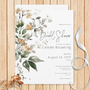 Rustic Delicate Tan Fall Wildflowers Bridal Shower Invitation