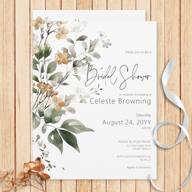Rustic Delicate Tan Fall Wildflowers Bridal Shower Invitation (Rustic Delicate Tan Fall Wildflowers Bridal Shower Invitation)