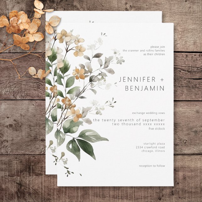 Rustic Delicate Tan Fall Wildflowers Wedding Invitation (Rustic Delicate Tan Fall Wildflowers Wedding Invitation)