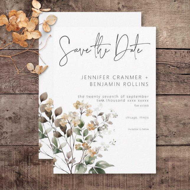 Rustic Delicate Tan Fall Wildflowers Wedding Save The Date (Rustic Delicate Tan Fall Wildflowers Wedding Save the Date Card)