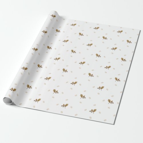 Rustic Delicate Tan Playful Acorn Branch Gift Wrapping Paper