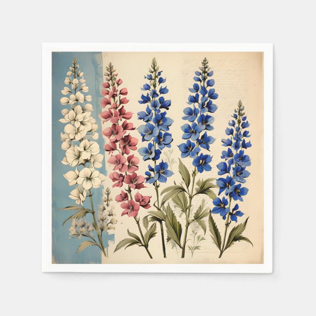 Rustic Delphinium Botanical Napkins (Front)
