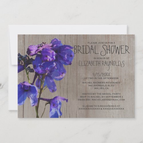 Rustic Delphinium Bridal Shower Invitations