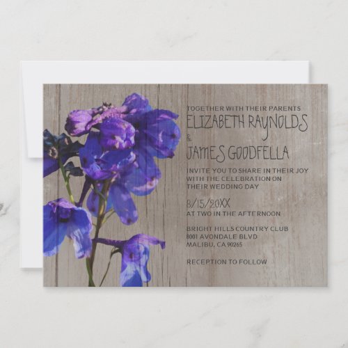 Rustic Delphinium Wedding Invitations