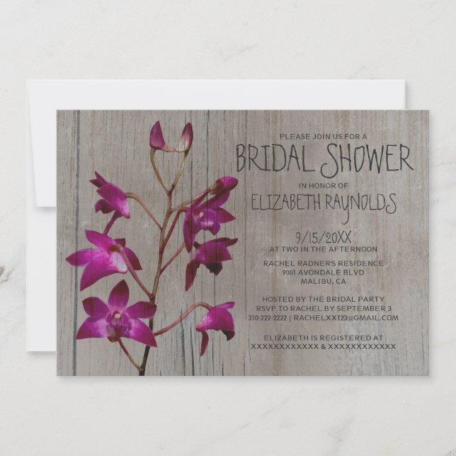 Rustic Dendrobium Orchid Bridal Shower Invitations (Front)