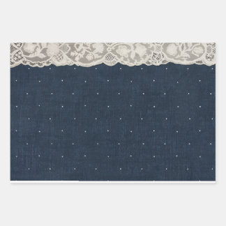 Rustic Denim and Delicate Lace Gift Wrapping Paper Sheets