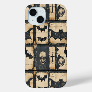 Rustic Denim Halloween Patchwork Pattern iPhone 15 Case