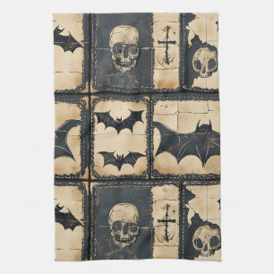 Rustic Denim Halloween Patchwork Pattern Kitchen Towel
