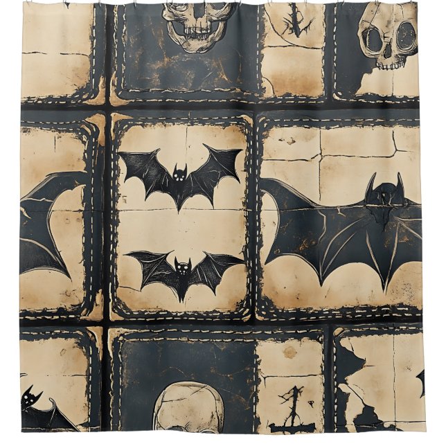 Rustic Denim Halloween Patchwork Pattern Shower Curtain (Front)