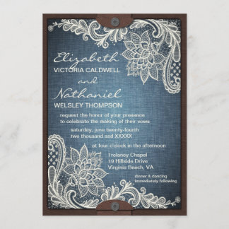 Rustic Denim Lace & Leather Wedding Invitation