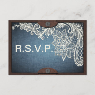 Rustic Denim, Lace & Leather Wedding RSVP Card