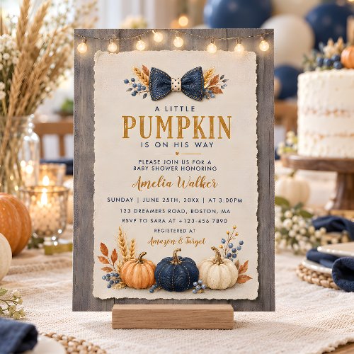 Rustic Denim Little Pumpkin Boy Baby Shower Invitation