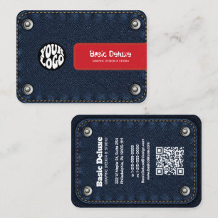Rustic Denim Patch Business Card Dark Blue Jean