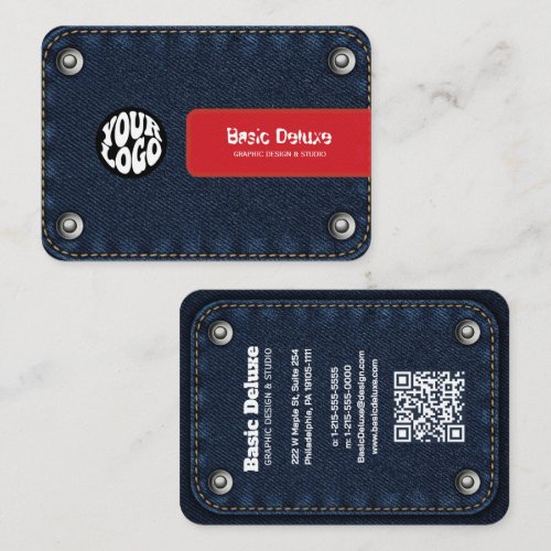 Rustic Denim Patch Business Card | Dark Blue Jean