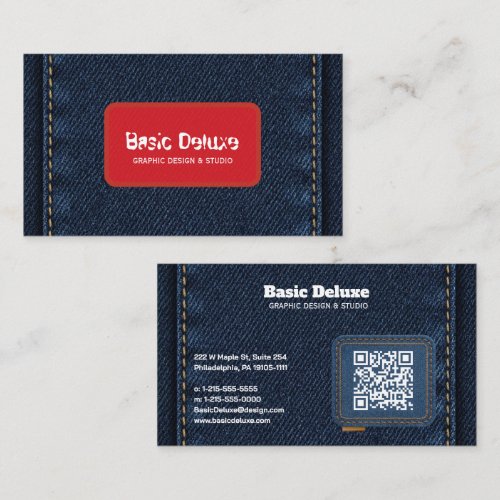 Rustic Denim Patch Business Card | Dark Blue Jean