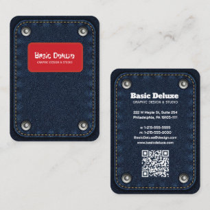 Rustic Denim Patch Business Card Dark Blue Jean