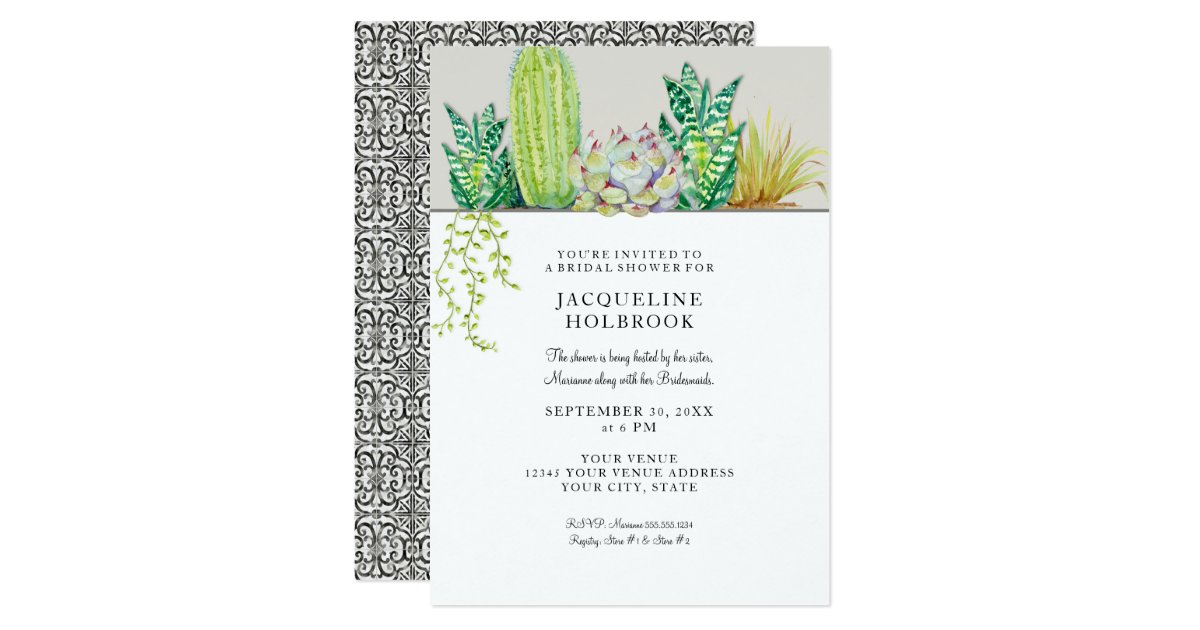 Rustic Desert Cactus Bridal Shower Watercolor Invitation Zazzle Com