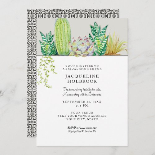 Rustic Desert Cactus Bridal Shower Watercolor Invitation