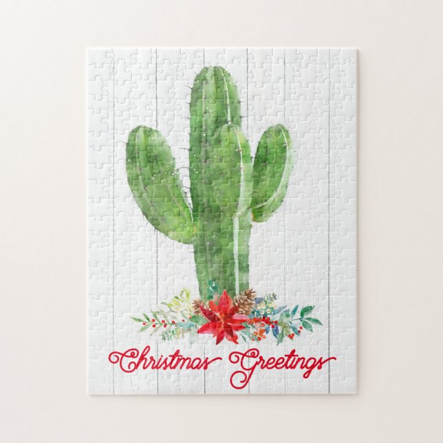 Rustic Desert Cactus Christmas Holiday Jigsaw Puzzle (Vertical)