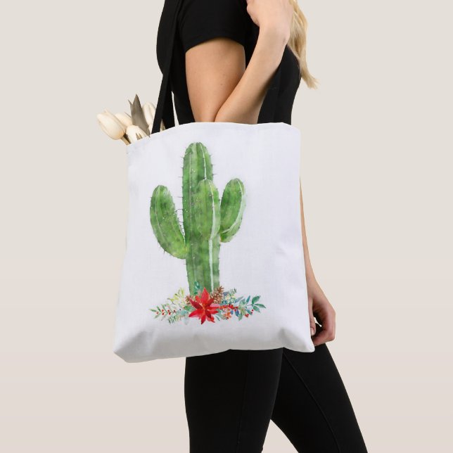 Rustic Desert Cactus Christmas Holiday Tote Bag (Close Up)