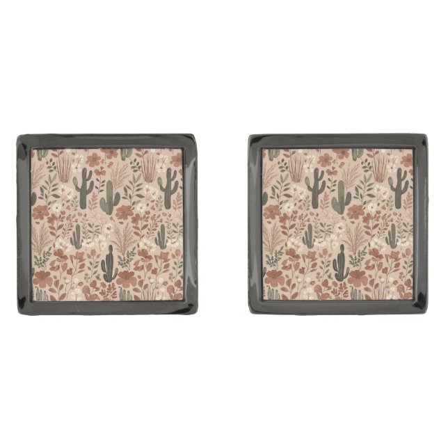 Rustic Desert Cactus Cufflinks (Front)