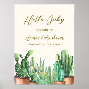 Rustic Desert Cactus Garden Baby Shower Welcome Poster