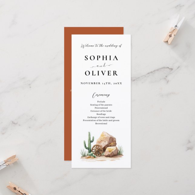 Rustic Desert Cactus Watercolor Wedding Program  (Front/Back In Situ)