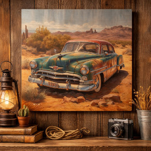 Rustic Desert Landscape Vintage Car Wall Art