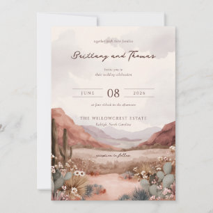 Rustic Desert Landscape with Cacti in Soft Pastel  Invitation
