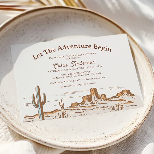 Rustic Desert Let the Adventure Begin Baby Shower Invitation