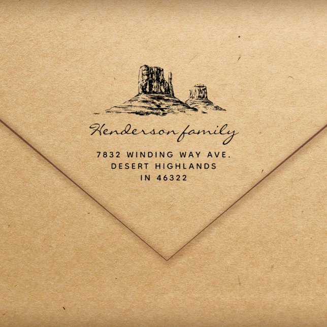 Rustic Desert Mountains Family Return Address Rubber Stamp (Creator Uploaded)
