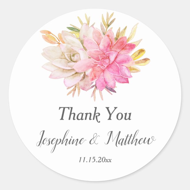 Rustic Desert Succulents Thank You Wedding Classic Round Sticker (Front)