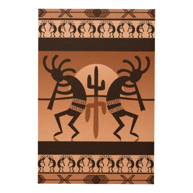 Rustic Desert Sun Cactus Southwestern Kokopelli Wood Wall Art (Front)