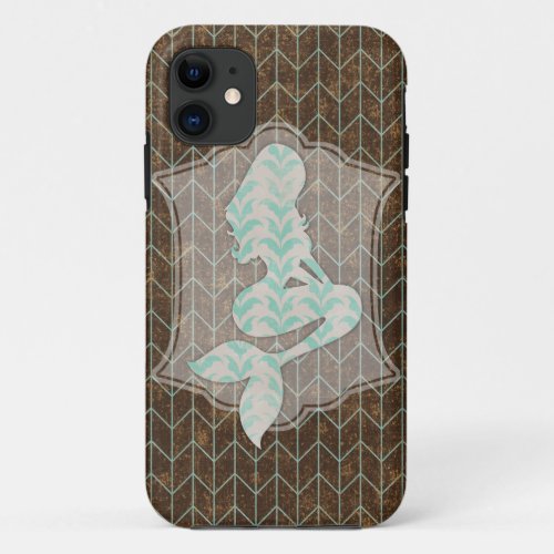 Rustic Design With Shabby Mermaid Silhouette iPhone 11 Case