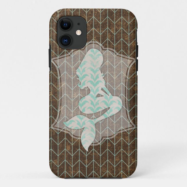 Rustic Design With Shabby Mermaid Silhouette Case-Mate iPhone Case (Back)