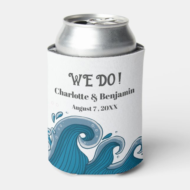 Rustic Destination Beach Custom Wedding Can Cooler (Can Front)