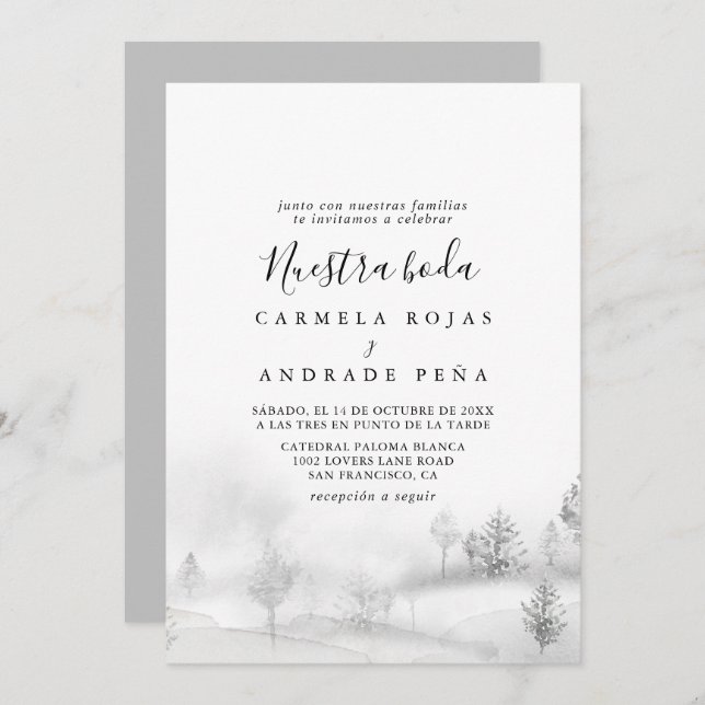 Rustic Destination Winter Mountain Nuestra Boda Invitation (Front/Back)