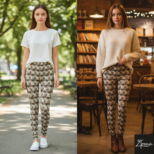 Rustic Diagonal Plaid Tweed Weave Earth Leggings (Creator Uploaded)