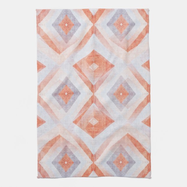 Rustic Diamond Geometric in Terracotta and Blue Kitchen Towel (Vertical)