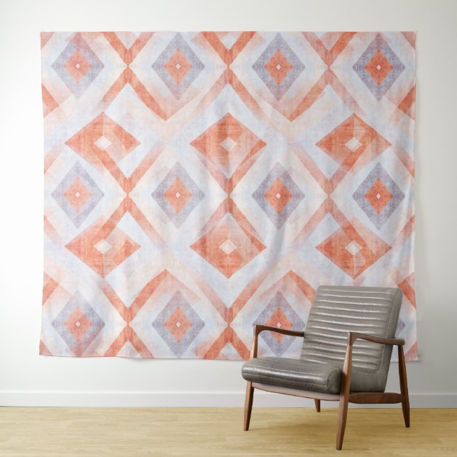 Rustic Diamond Geometric in Terracotta and Blue Tapestry (In Situ (Horizontal))