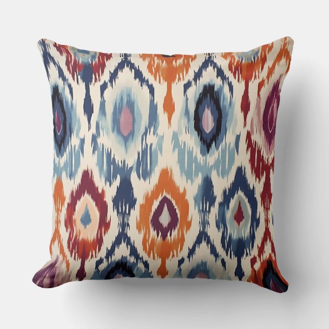 Rustic Diamond Ikat Pattern Throw Pillow (Front)
