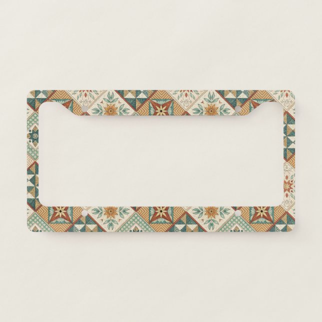 Rustic Diamond Patchwork Pattern - Geometric License Plate Frame (Front)