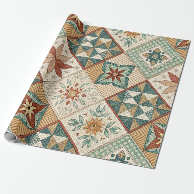 Rustic Diamond Patchwork Pattern - Geometric Wrapping Paper (Unrolled)