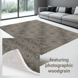 Rustic Diamond Pattern Aged Woodgrain Brown Blue