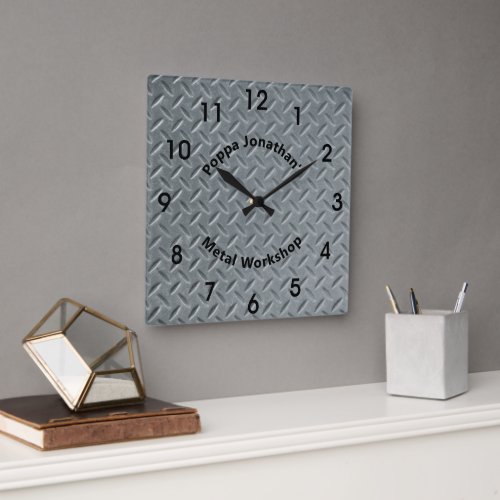 Rustic Diamond Plate Faux Metal Lug Pattern Custom Square Wall Clock