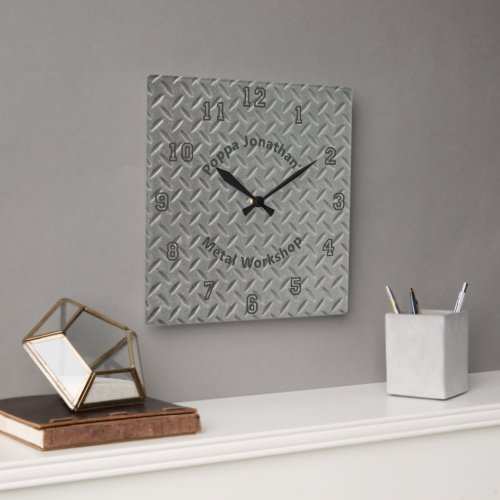 Rustic Diamond Plate Faux Metal Lug Pattern Custom Square Wall Clock
